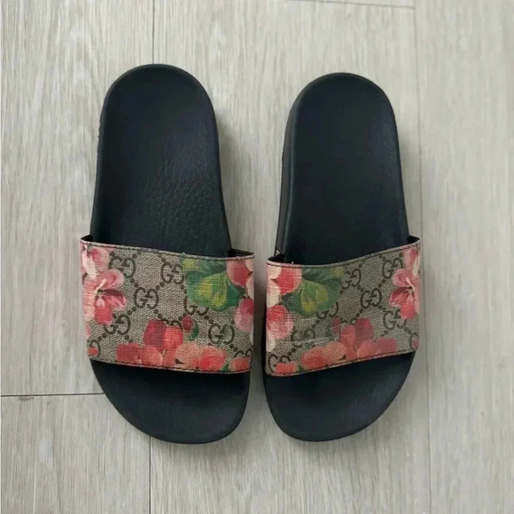 Gucci GG Blooms Supreme Floral Slide Slip On Rubber Sandals Flats EU 34 - Picture 4 of 13